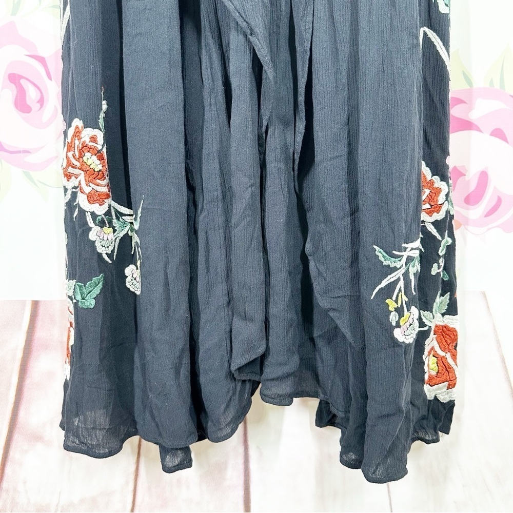 NEW Free People Abbey Wrap Floral Embroidered Bohemian Black Dress S - Picture 7 of 12